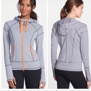 Zella Hooded Grey Stripe/Orange Zip*2Way Zipper Jacket size M